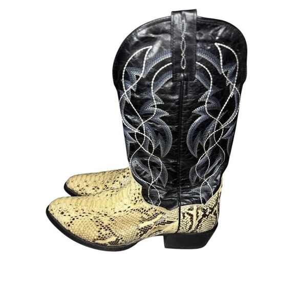 Dan Post DP3036 Pull-On Leather Boots Natural B/C Python Black/White Men's 10 D - Picture 5 of 10